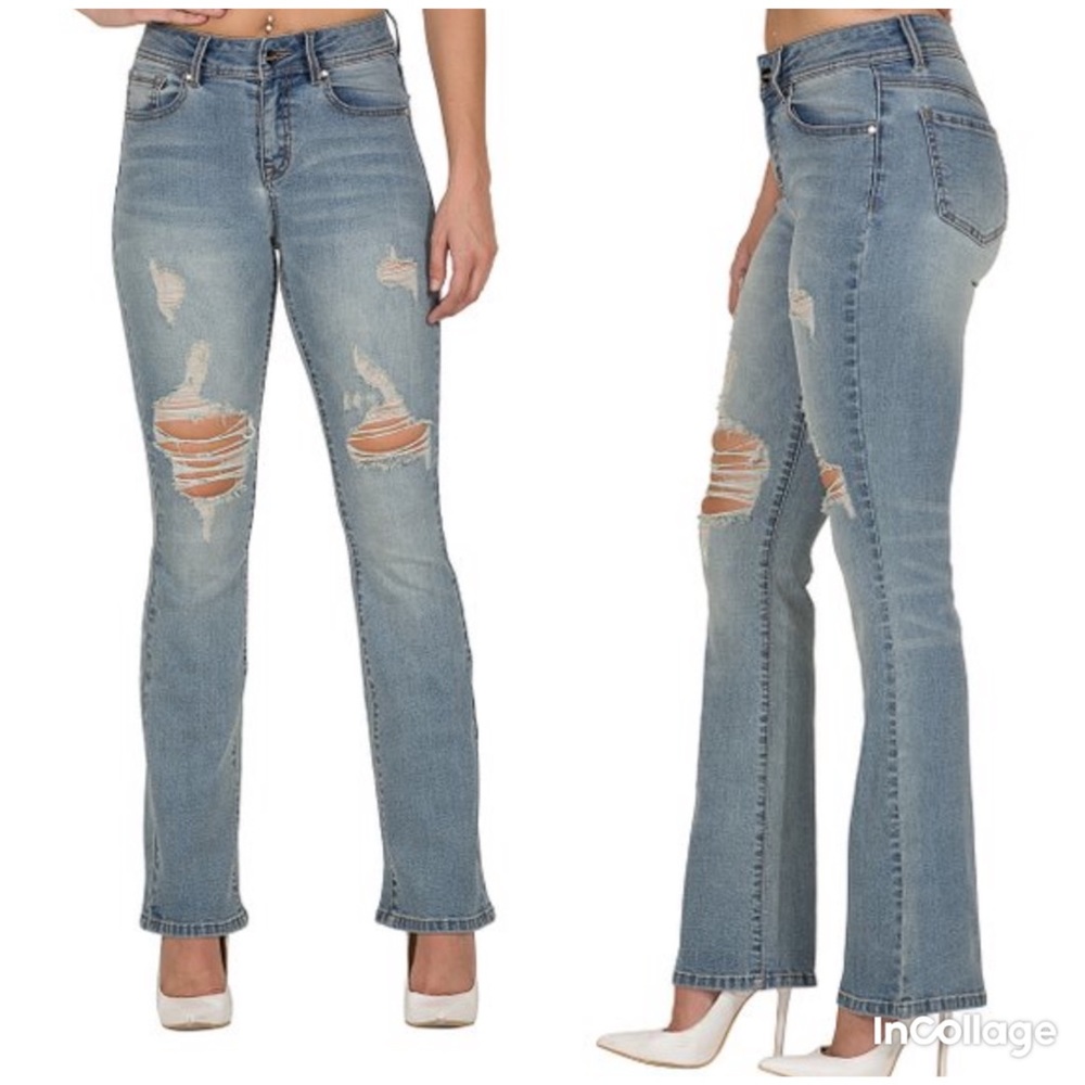 NWT Skinny fries 5 jeans destroyed distressed boot cut butt denim flare